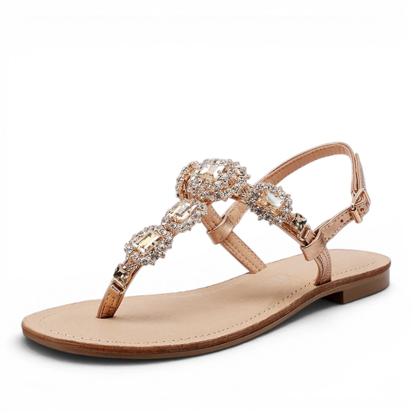 Sandalo Gioiello Donna Flat infradito Laminato Champagne e Plantare Soft in pelle