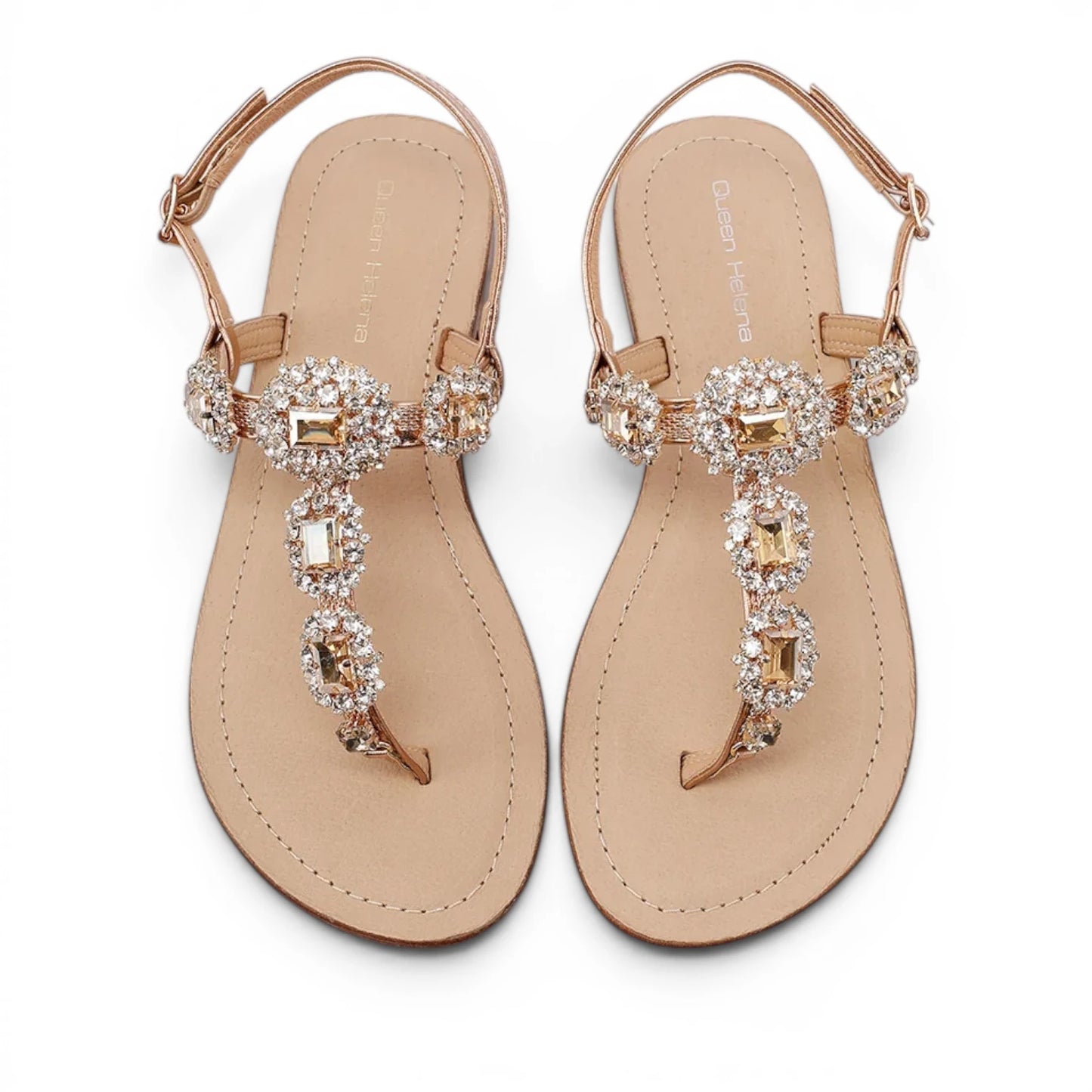 Sandalo Gioiello Donna Flat infradito Laminato Champagne e Plantare Soft in pelle