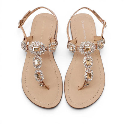 Sandalo Gioiello Donna Flat infradito Laminato Champagne e Plantare Soft in pelle