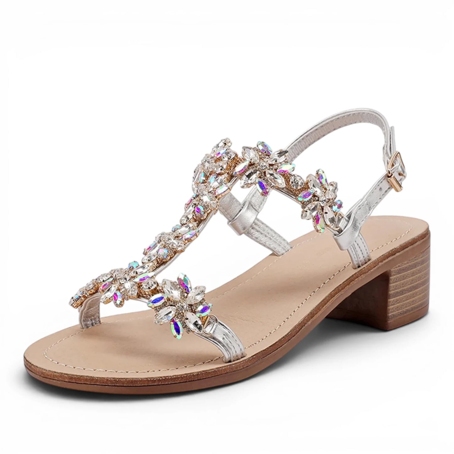 Sandalo Gioiello Donna Tacchetto con fascette Laminato Argento e Plantare Soft in pelle