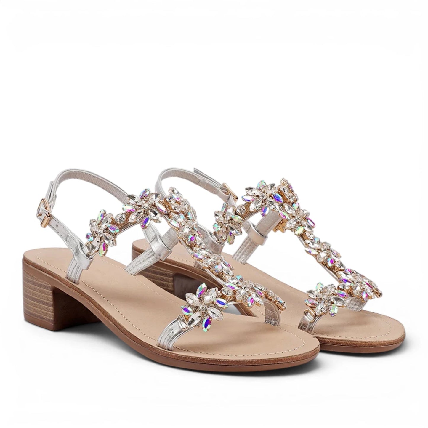 Sandalo Gioiello Donna Tacchetto con fascette Laminato Argento e Plantare Soft in pelle