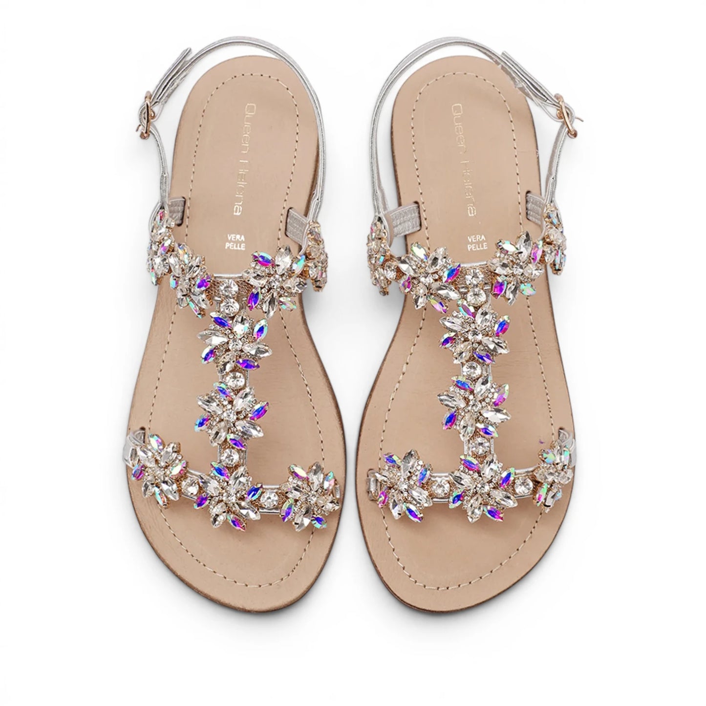 Sandalo Gioiello Donna Tacchetto con fascette Laminato Argento e Plantare Soft in pelle