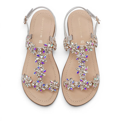 Sandalo Gioiello Donna Tacchetto con fascette Laminato Argento e Plantare Soft in pelle