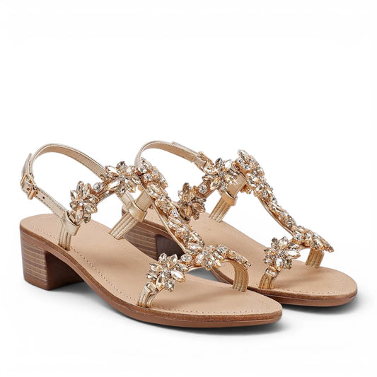 Sandalo Gioiello Donna Tacchetto con fascette Laminato Oro e Plantare Soft in pelle