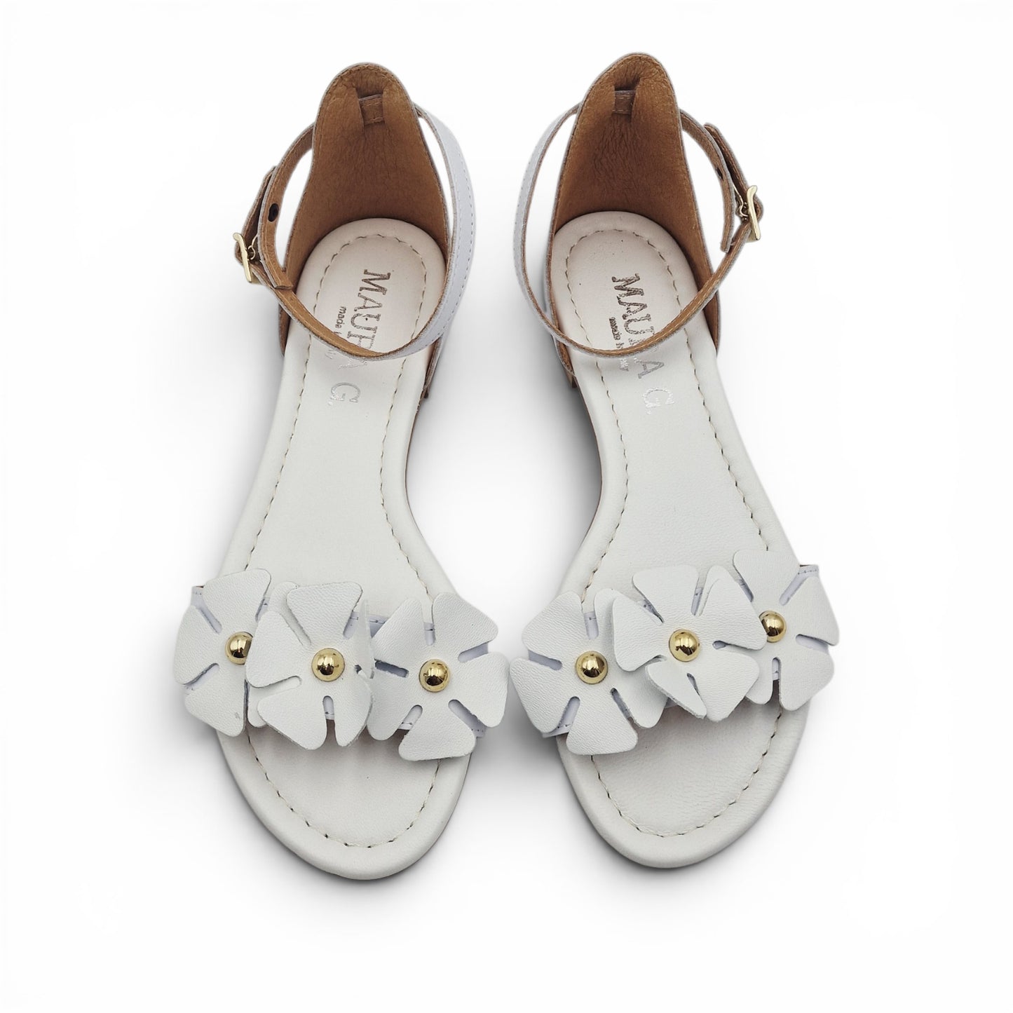 Sandalo Donna Scarpine Italiane Fascia Fiori in Pelle Bianco con Sottopiede Imbottito
