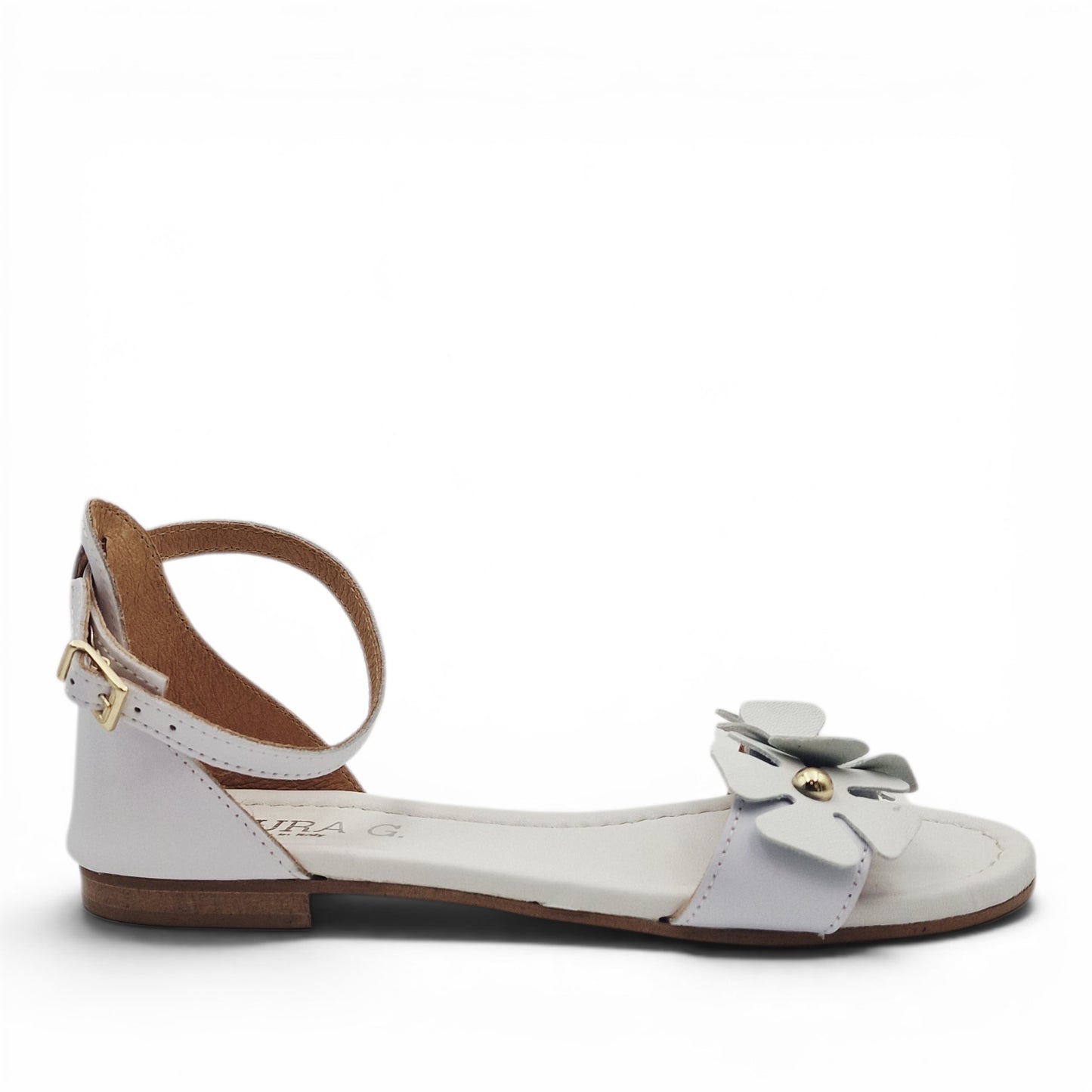 Sandalo Donna Scarpine Italiane Fascia Fiori in Pelle Bianco con Sottopiede Imbottito