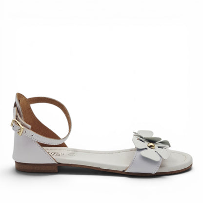 Sandalo Donna Scarpine Italiane Fascia Fiori in Pelle Bianco con Sottopiede Imbottito