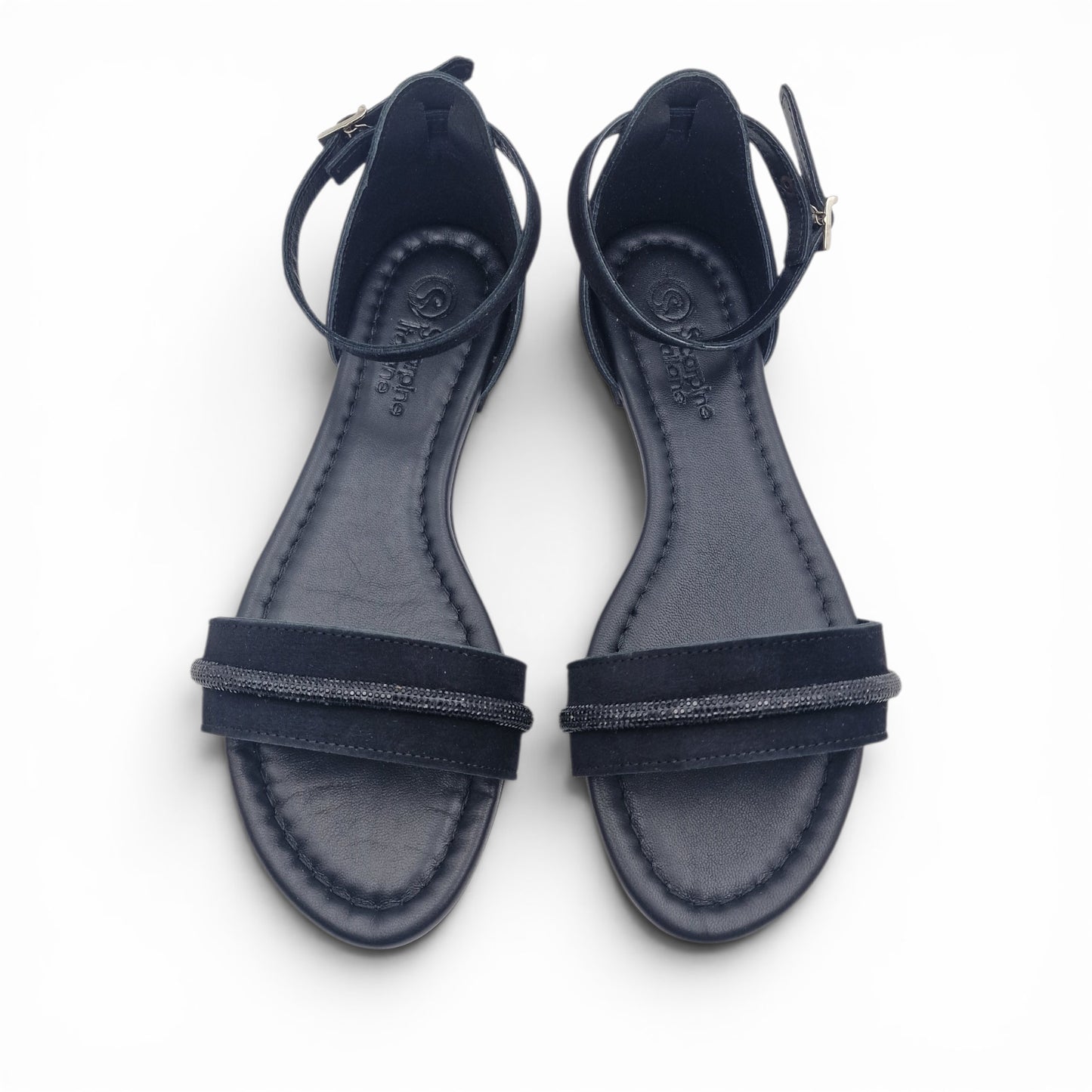 Sandalo Donna Scarpine Italiane Fascia Strass in Pelle Scamosciata Nero con Sottopiede Imbottito