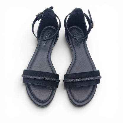 Sandalo Donna Scarpine Italiane Fascia Strass in Pelle Scamosciata Nero con Sottopiede Imbottito