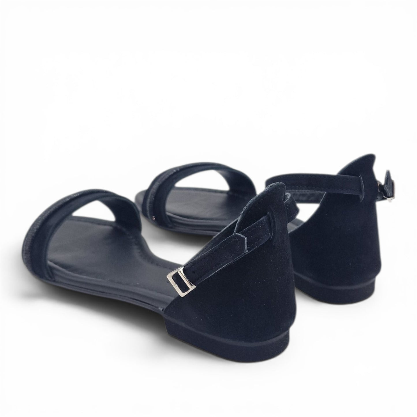 Sandalo Donna Scarpine Italiane Fascia Strass in Pelle Scamosciata Nero con Sottopiede Imbottito