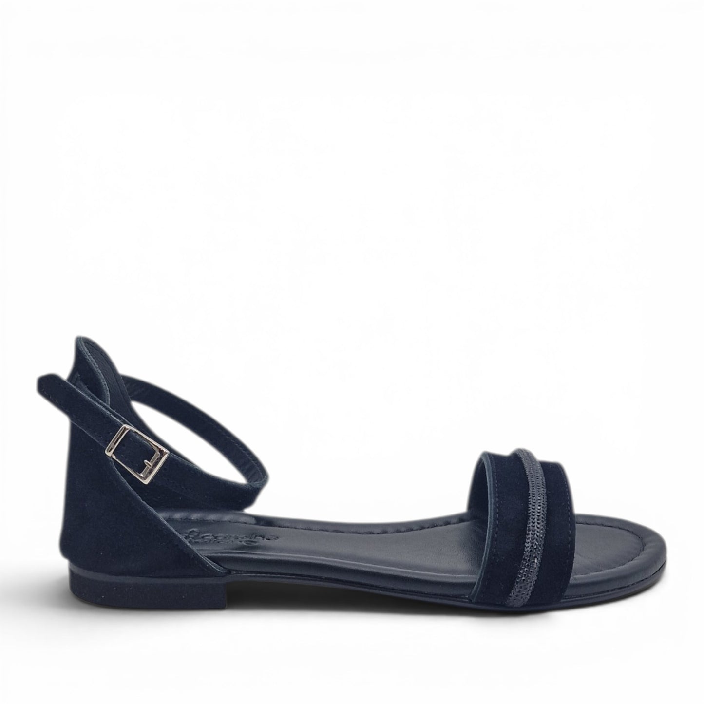 Sandalo Donna Scarpine Italiane Fascia Strass in Pelle Scamosciata Nero con Sottopiede Imbottito