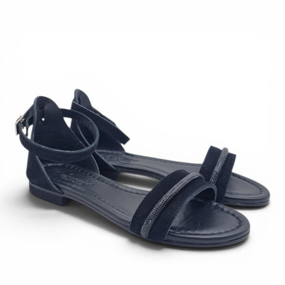 Sandalo Donna Scarpine Italiane Fascia Strass in Pelle Scamosciata Nero con Sottopiede Imbottito