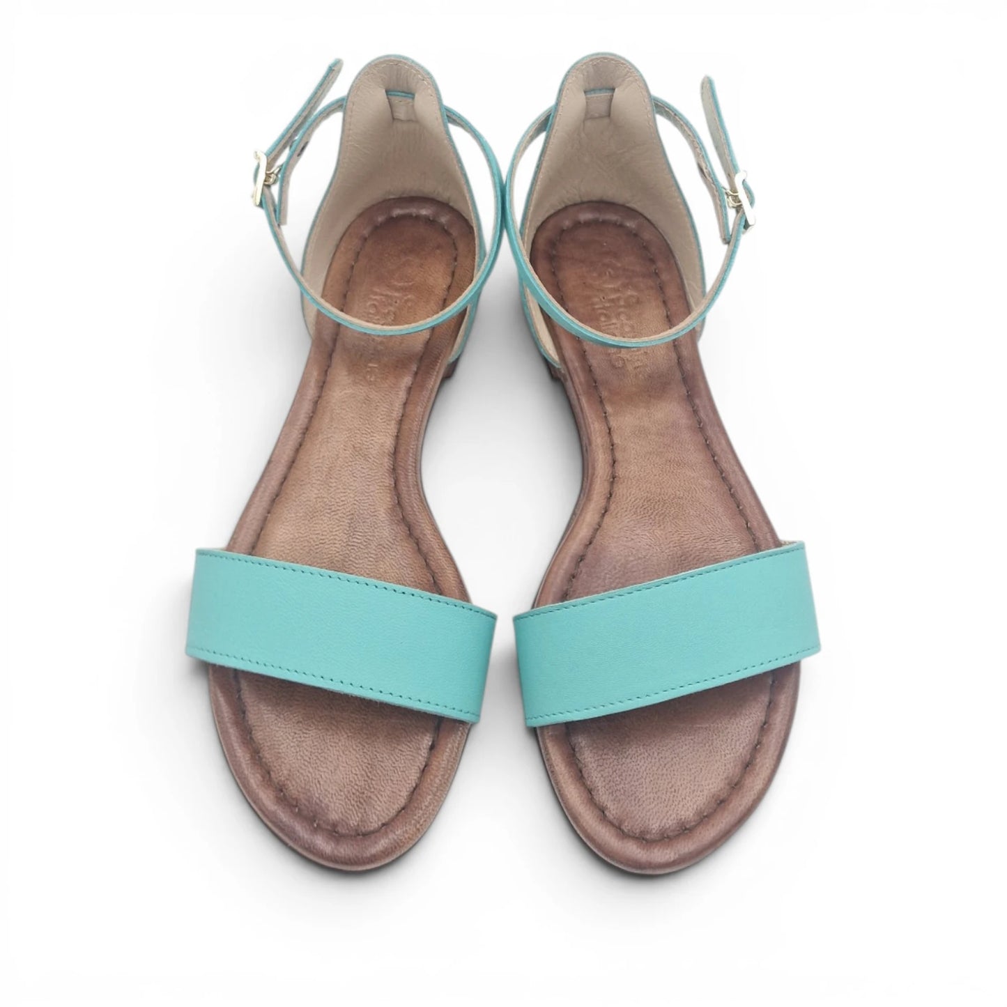 Sandalo Donna Scarpine Italiane Fascia in Pelle Acqua Marina con Sottopiede Imbottito