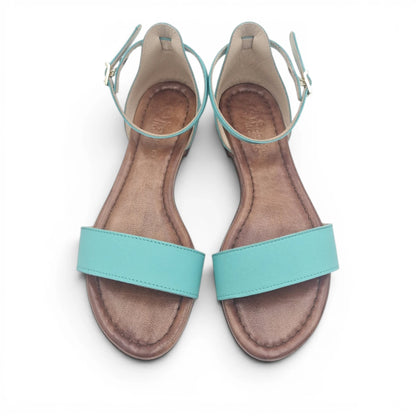 Sandalo Donna Scarpine Italiane Fascia in Pelle Acqua Marina con Sottopiede Imbottito