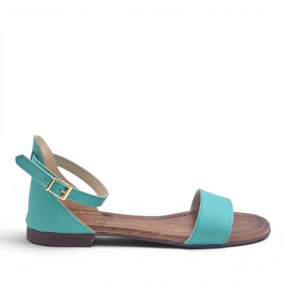 Sandalo Donna Scarpine Italiane Fascia in Pelle Acqua Marina con Sottopiede Imbottito