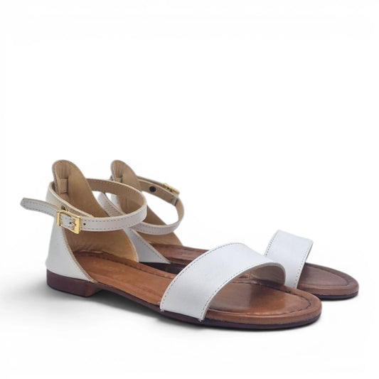 Sandalo Donna Scarpine Italiane Fascia in Pelle Bianco con Sottopiede Imbottito