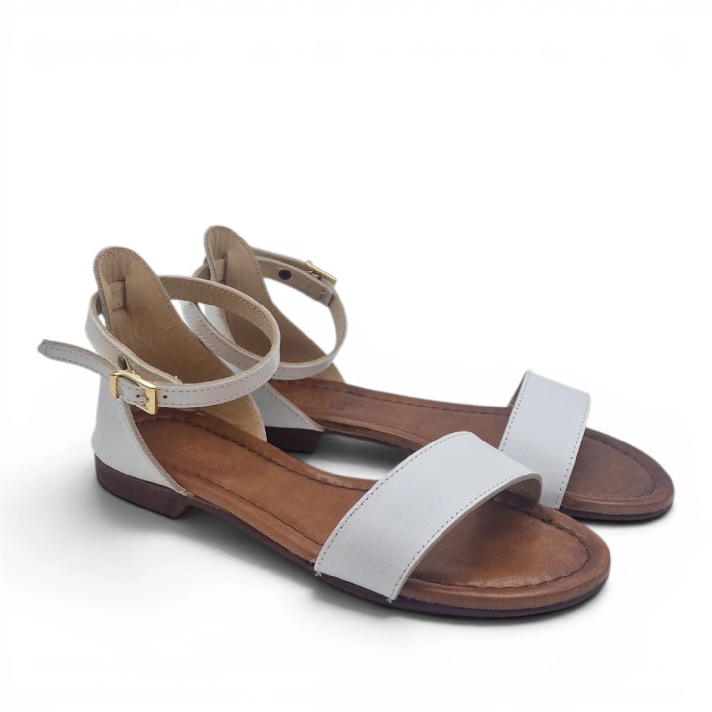 Sandalo Donna Scarpine Italiane Fascia in Pelle Bianco con Sottopiede Imbottito