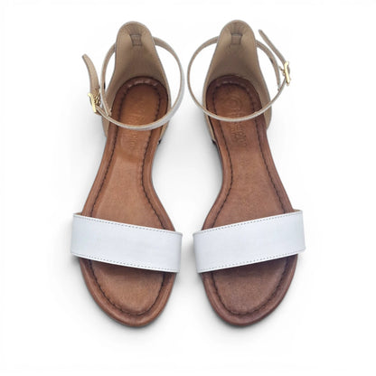 Sandalo Donna Scarpine Italiane Fascia in Pelle Bianco con Sottopiede Imbottito