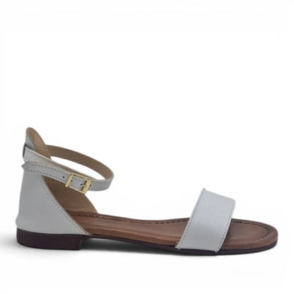 Sandalo Donna Scarpine Italiane Fascia in Pelle Bianco con Sottopiede Imbottito