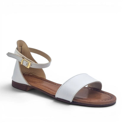 Sandalo Donna Scarpine Italiane Fascia in Pelle Bianco con Sottopiede Imbottito