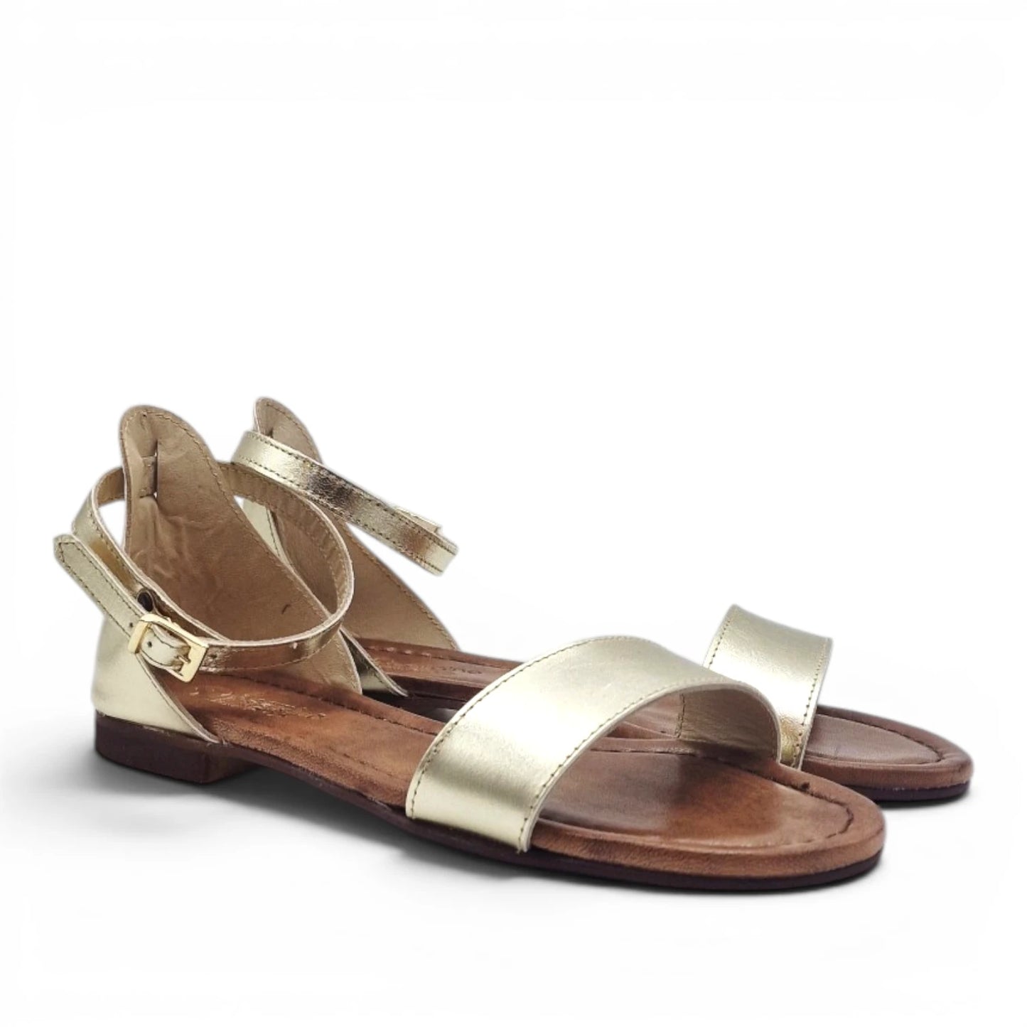 Sandalo Donna Scarpine Italiane Fascia in Pelle Laminata Platino con Sottopiede Imbottito