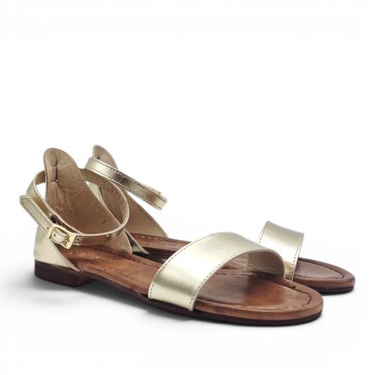 Sandalo Donna Scarpine Italiane Fascia in Pelle Laminata Platino con Sottopiede Imbottito