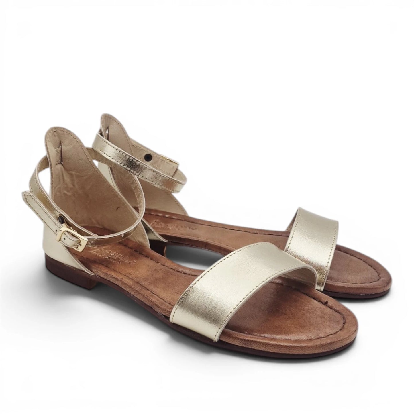 Sandalo Donna Scarpine Italiane Fascia in Pelle Laminata Platino con Sottopiede Imbottito
