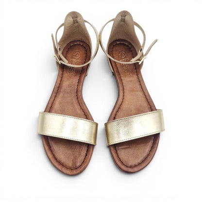 Sandalo Donna Scarpine Italiane Fascia in Pelle Laminata Platino con Sottopiede Imbottito