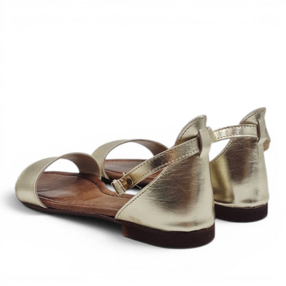 Sandalo Donna Scarpine Italiane Fascia in Pelle Laminata Platino con Sottopiede Imbottito