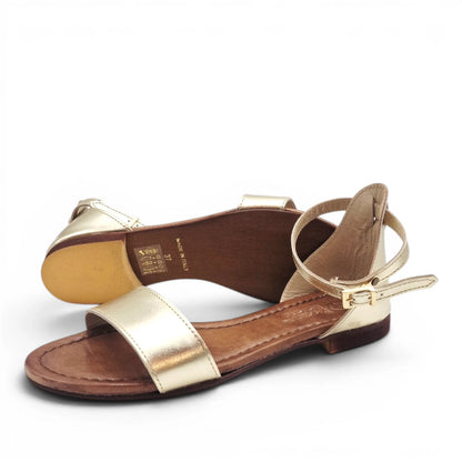 Sandalo Donna Scarpine Italiane Fascia in Pelle Laminata Platino con Sottopiede Imbottito