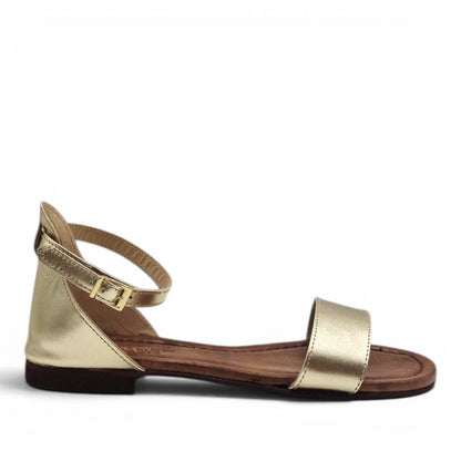 Sandalo Donna Scarpine Italiane Fascia in Pelle Laminata Platino con Sottopiede Imbottito