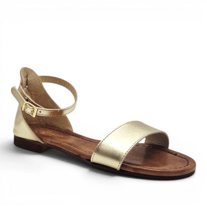 Sandalo Donna Scarpine Italiane Fascia in Pelle Laminata Platino con Sottopiede Imbottito