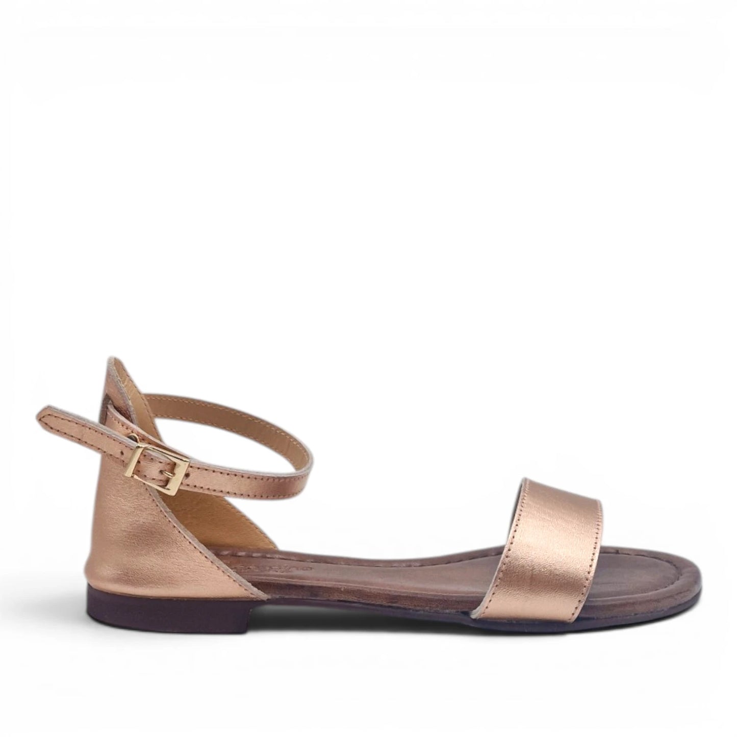 Sandalo Donna Scarpine Italiane Fascia in Pelle Laminata Rame con Sottopiede Imbottito