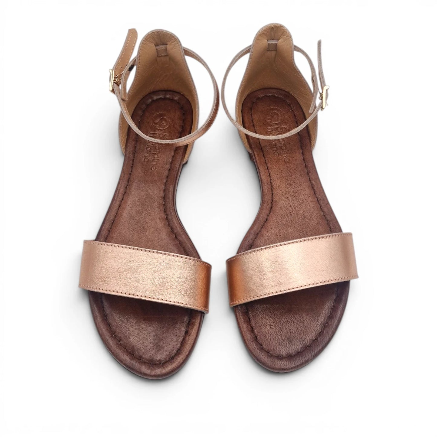 Sandalo Donna Scarpine Italiane Fascia in Pelle Laminata Rame con Sottopiede Imbottito