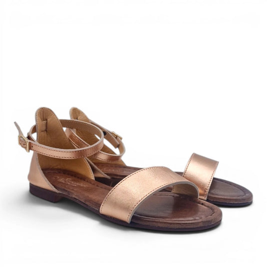 Sandalo Donna Scarpine Italiane Fascia in Pelle Laminata Rame con Sottopiede Imbottito