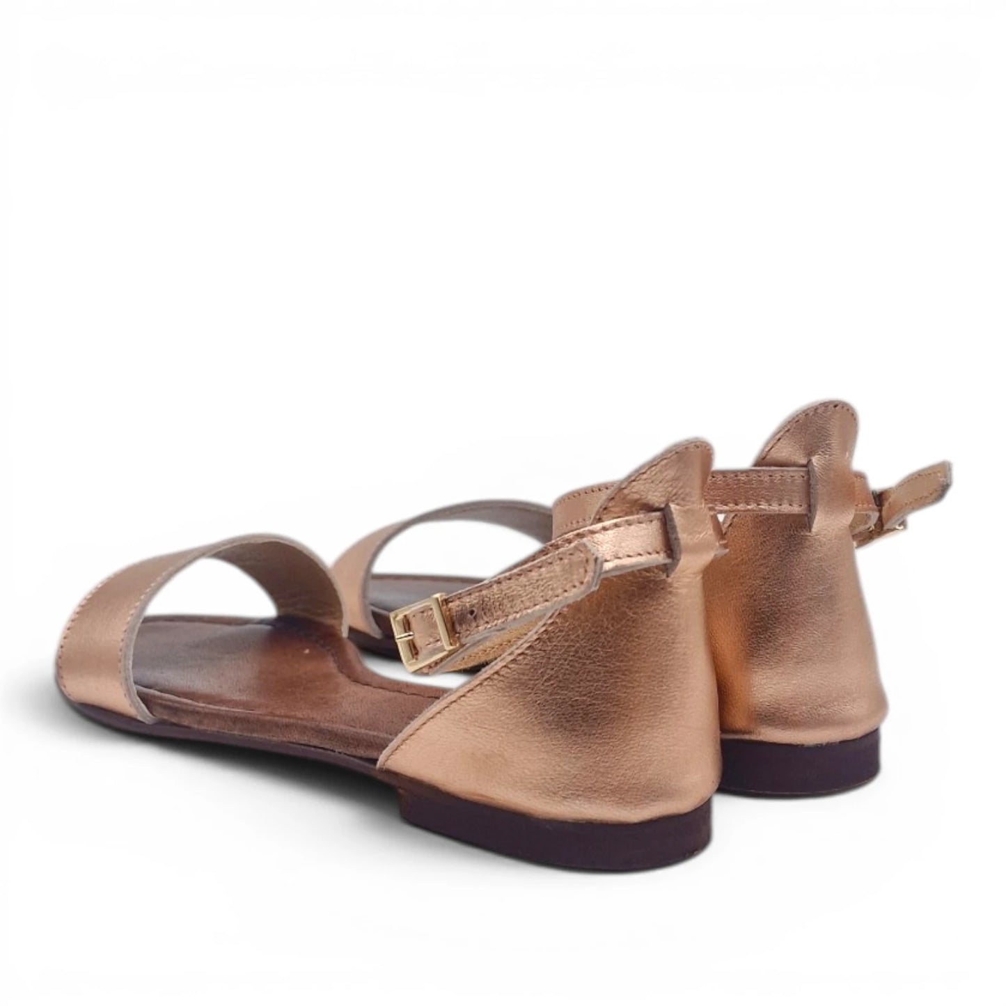 Sandalo Donna Scarpine Italiane Fascia in Pelle Laminata Rame con Sottopiede Imbottito