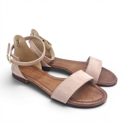 Sandalo Donna Scarpine Italiane Fascia in Pelle Scamosciata Cipria con Sottopiede Imbottito