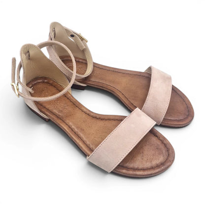 Sandalo Donna Scarpine Italiane Fascia in Pelle Scamosciata Cipria con Sottopiede Imbottito