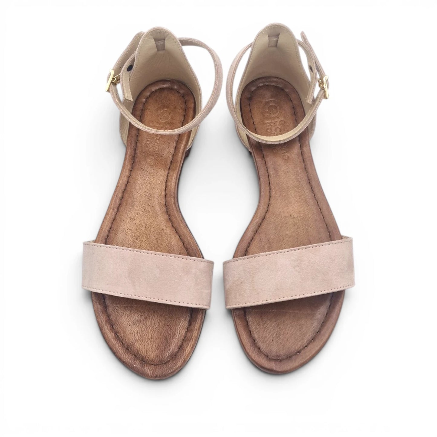Sandalo Donna Scarpine Italiane Fascia in Pelle Scamosciata Cipria con Sottopiede Imbottito