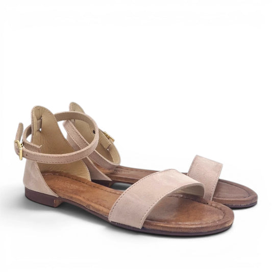 Sandalo Donna Scarpine Italiane Fascia in Pelle Scamosciata Cipria con Sottopiede Imbottito