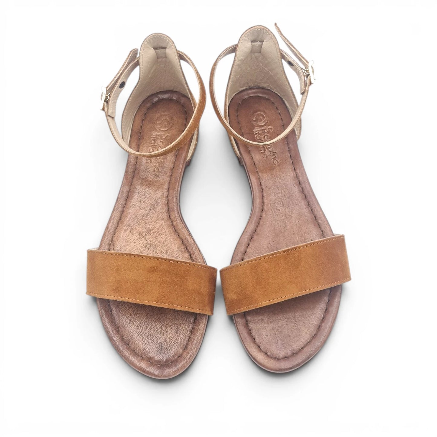 Sandalo Donna Scarpine Italiane Fascia in Pelle Scamosciata Cuoio con Sottopiede Imbottito