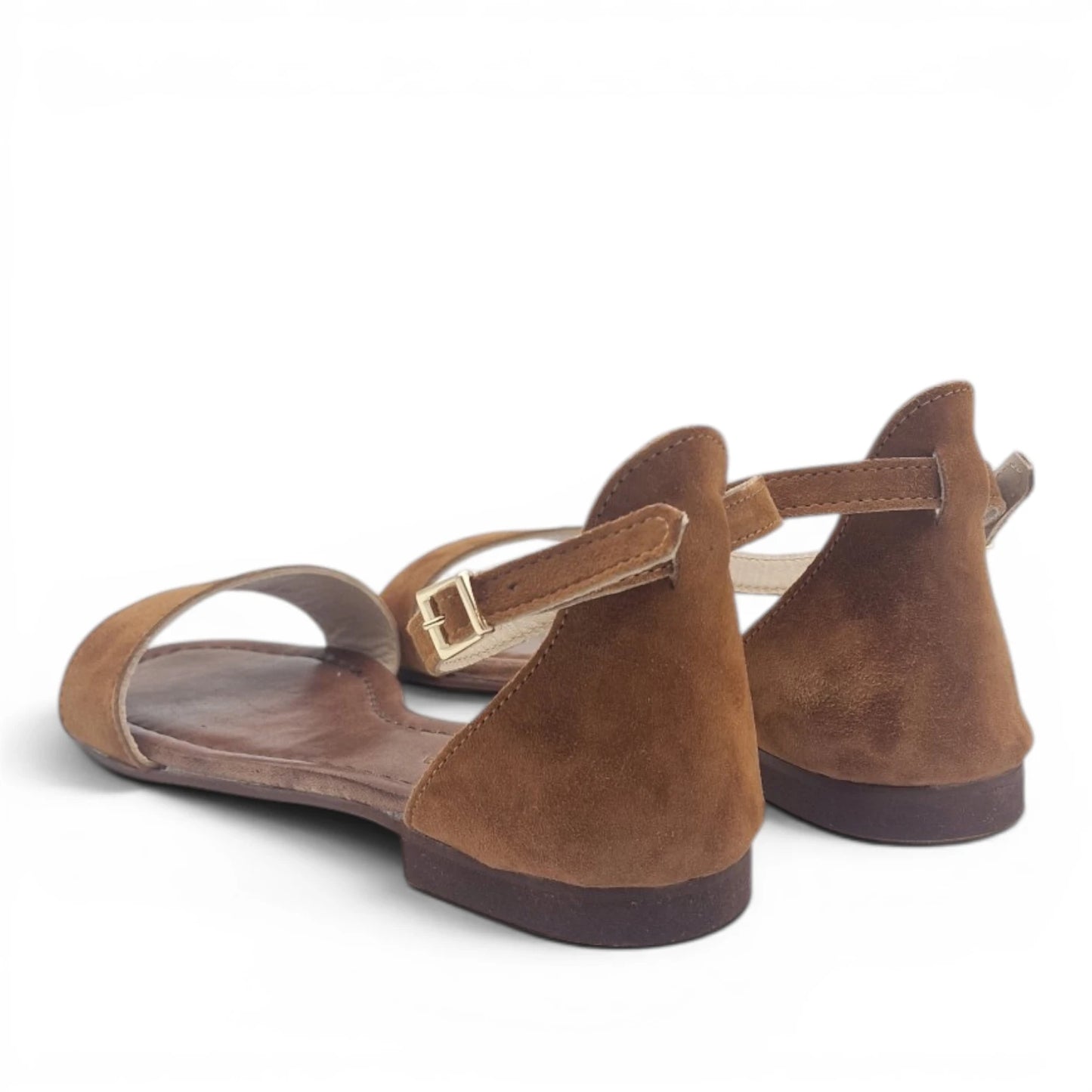Sandalo Donna Scarpine Italiane Fascia in Pelle Scamosciata Cuoio con Sottopiede Imbottito