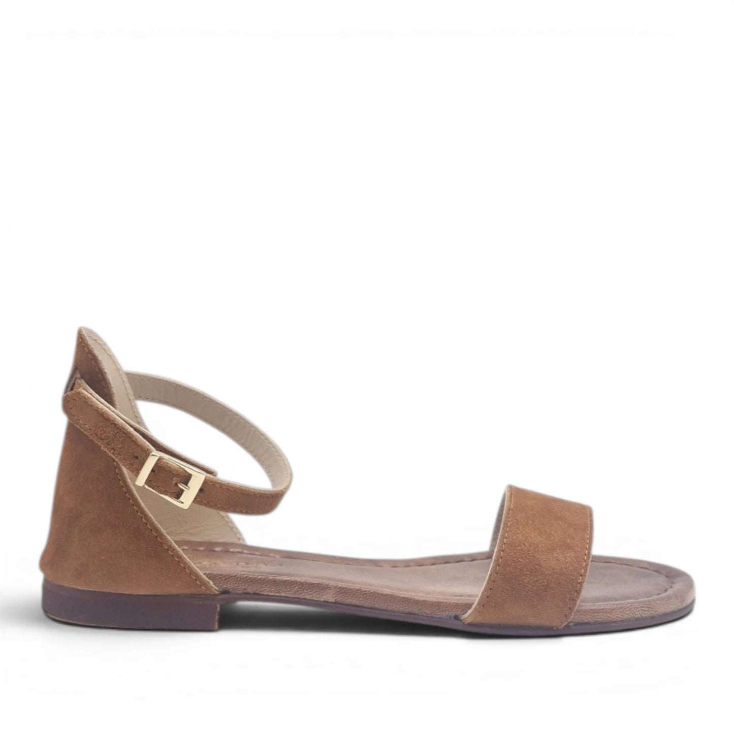 Sandalo Donna Scarpine Italiane Fascia in Pelle Scamosciata Cuoio con Sottopiede Imbottito