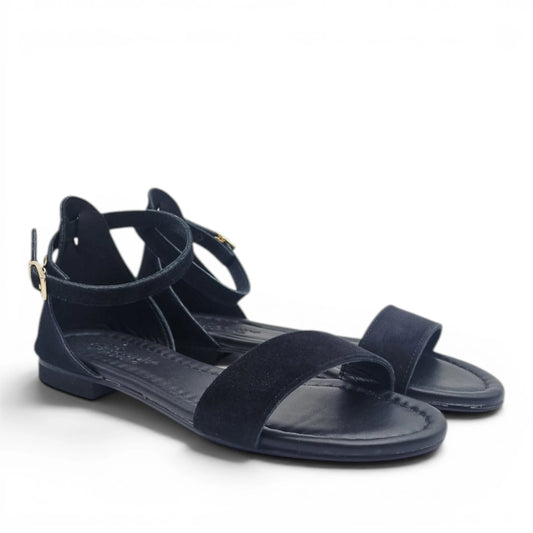 Sandalo Donna Scarpine Italiane Fascia in Pelle Scamosciata Nero con Sottopiede Imbottito