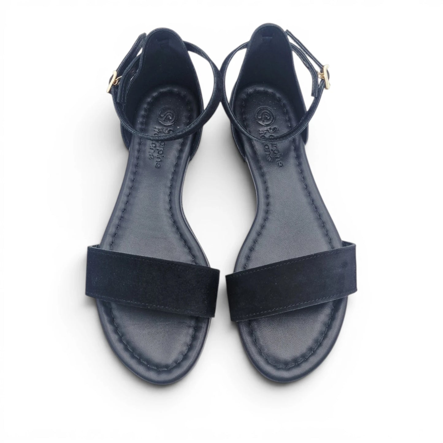 Sandalo Donna Scarpine Italiane Fascia in Pelle Scamosciata Nero con Sottopiede Imbottito