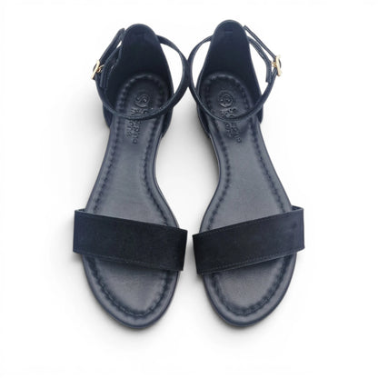 Sandalo Donna Scarpine Italiane Fascia in Pelle Scamosciata Nero con Sottopiede Imbottito