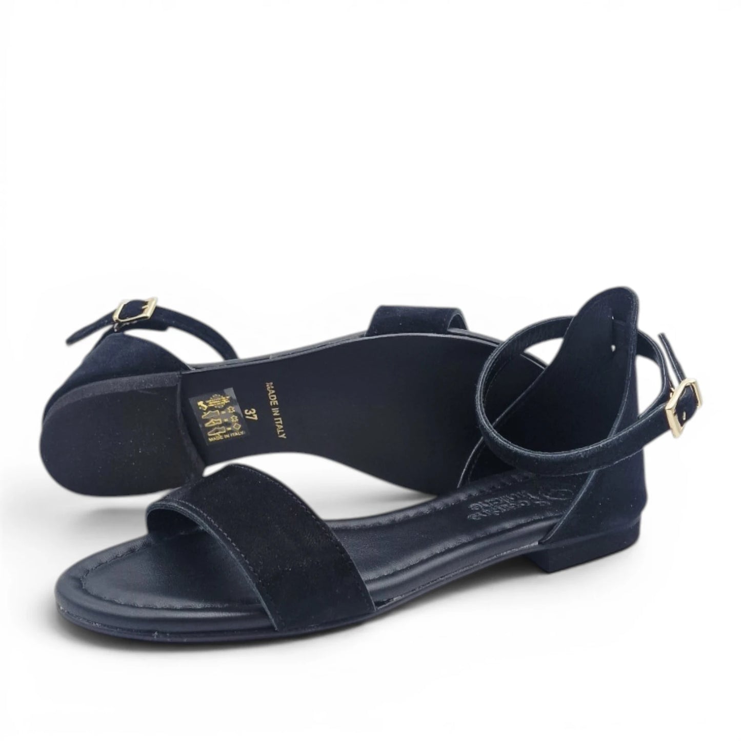 Sandalo Donna Scarpine Italiane Fascia in Pelle Scamosciata Nero con Sottopiede Imbottito