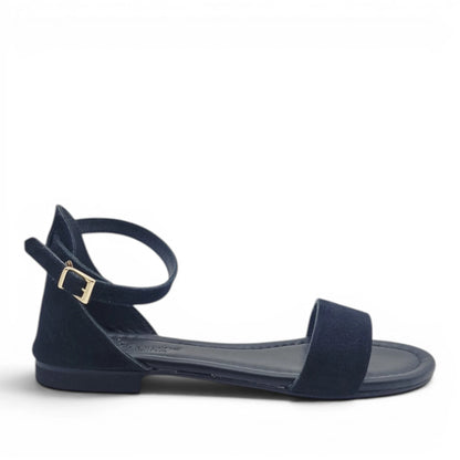 Sandalo Donna Scarpine Italiane Fascia in Pelle Scamosciata Nero con Sottopiede Imbottito