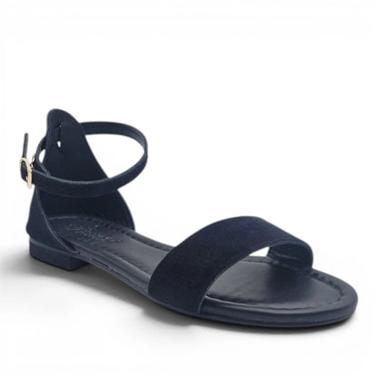 Sandalo Donna Scarpine Italiane Fascia in Pelle Scamosciata Nero con Sottopiede Imbottito