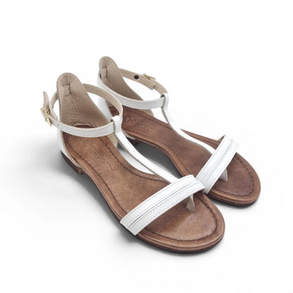 Sandalo Donna Scarpine Italiane infradito in Pelle Bianco con Sottopiede Imbottito